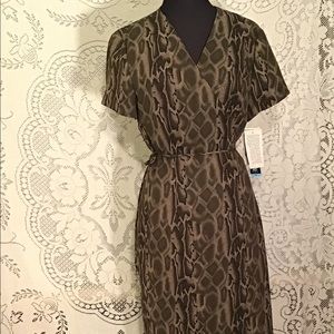 Tea Length, Snakeskin Print Wrap Dress